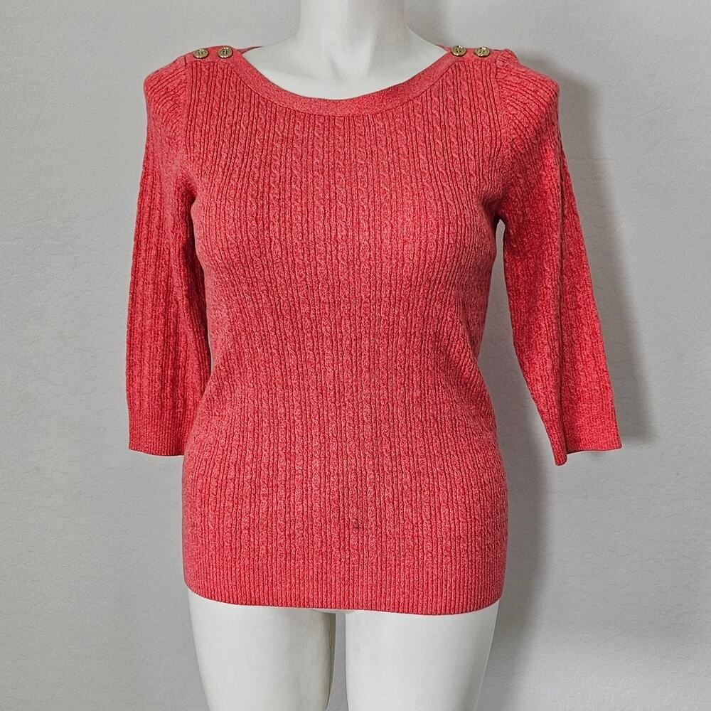 Karen Scott knit top 3/4 sleeve coral red sz M